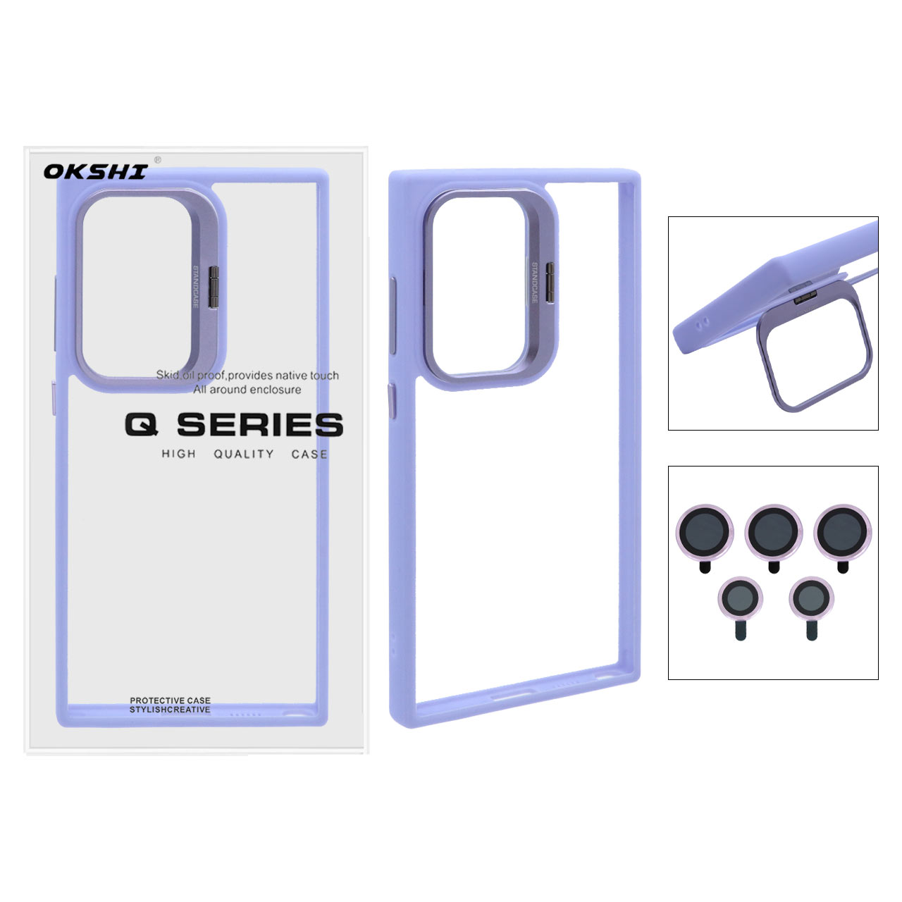 1419818 قاب Stand Case لنز آلومینیومی با ست محافظ لنز رینگی Samsung Galaxy S24 Ultra - یاسی - تصویر 1