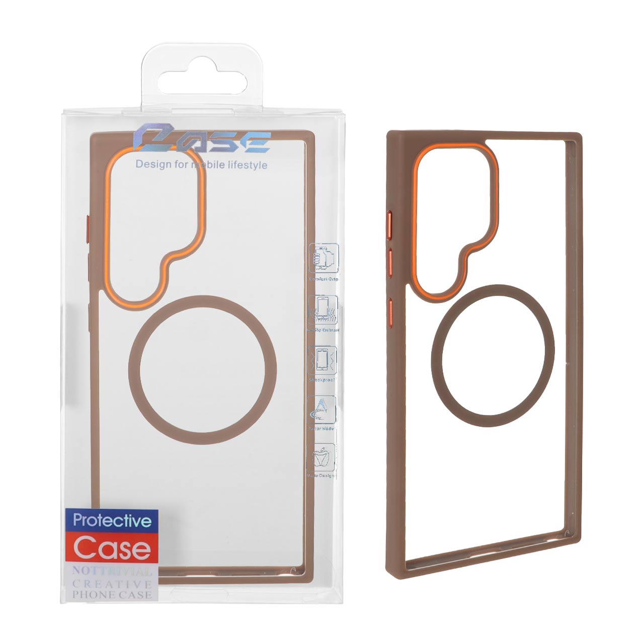 1448090 قاب اورجینال پشت سخت شفاف Magsafe دور رنگی Samsung Galaxy S24 Ultra - نسکافه ای (پک دار) - تصویر 1