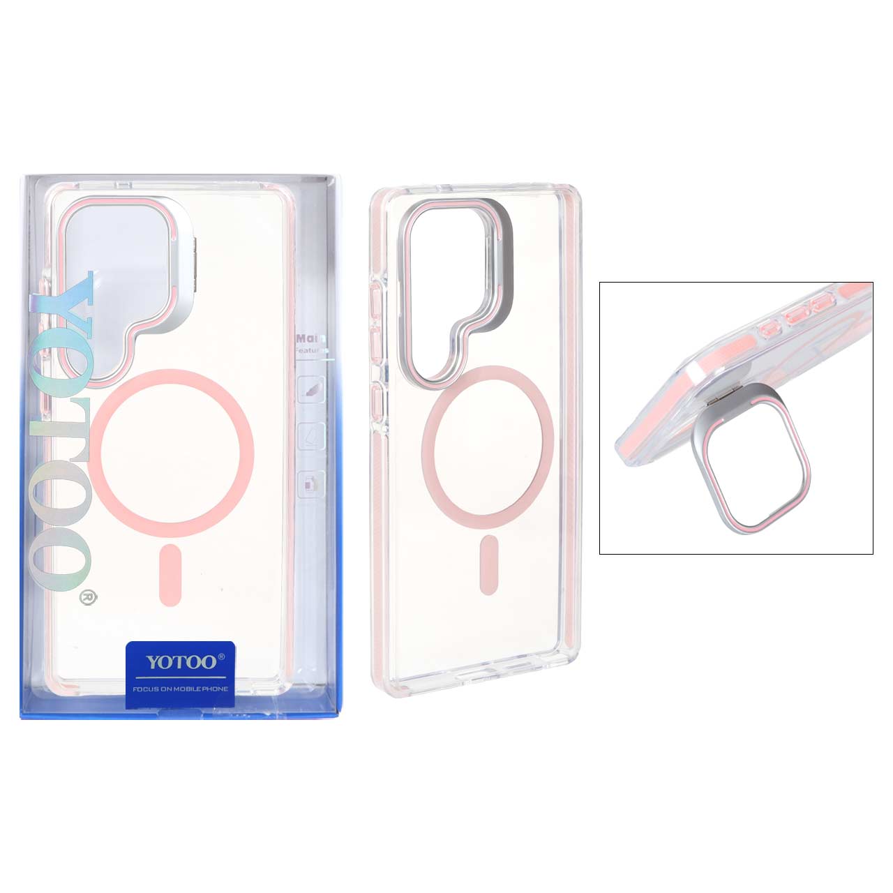 1475828 قاب اورجینال Yotoo دور ژله ای MagSafe استندشو Samsung Galaxy S25 Ultra - صورتی (پک دار) - تصویر 1