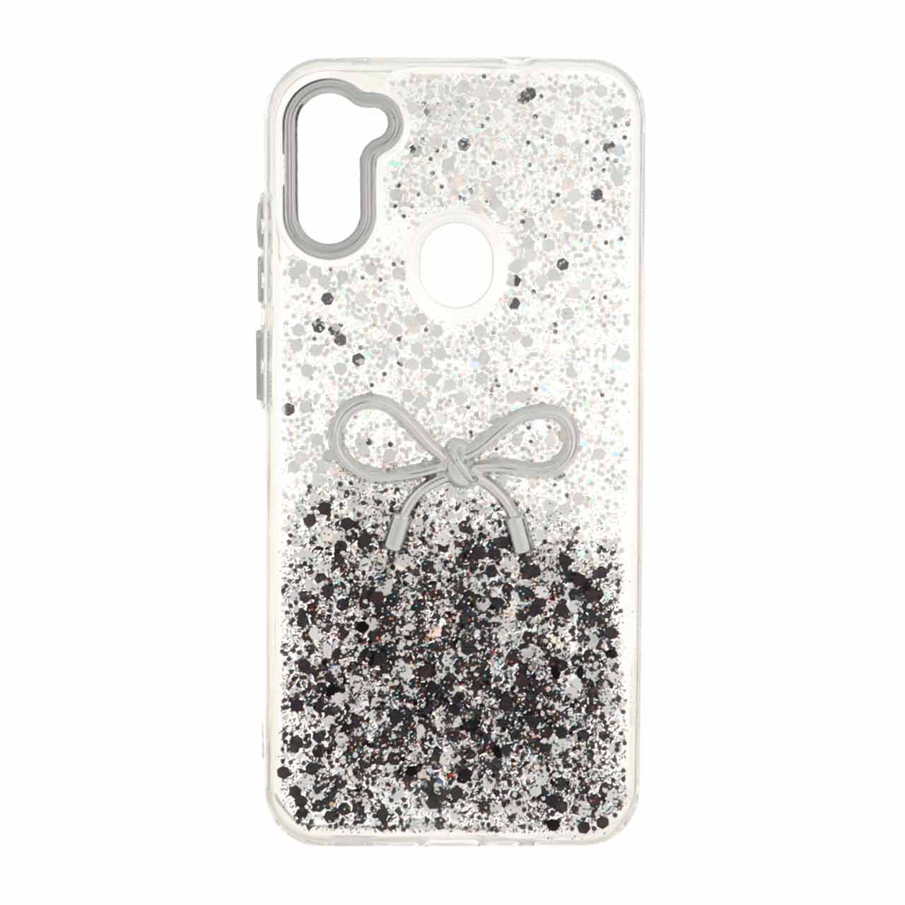 1502874 قاب رزینی اکلیلی پاپیون دار Samsung Galaxy A11 / M11 - مشکی نقره ای - تصویر 1