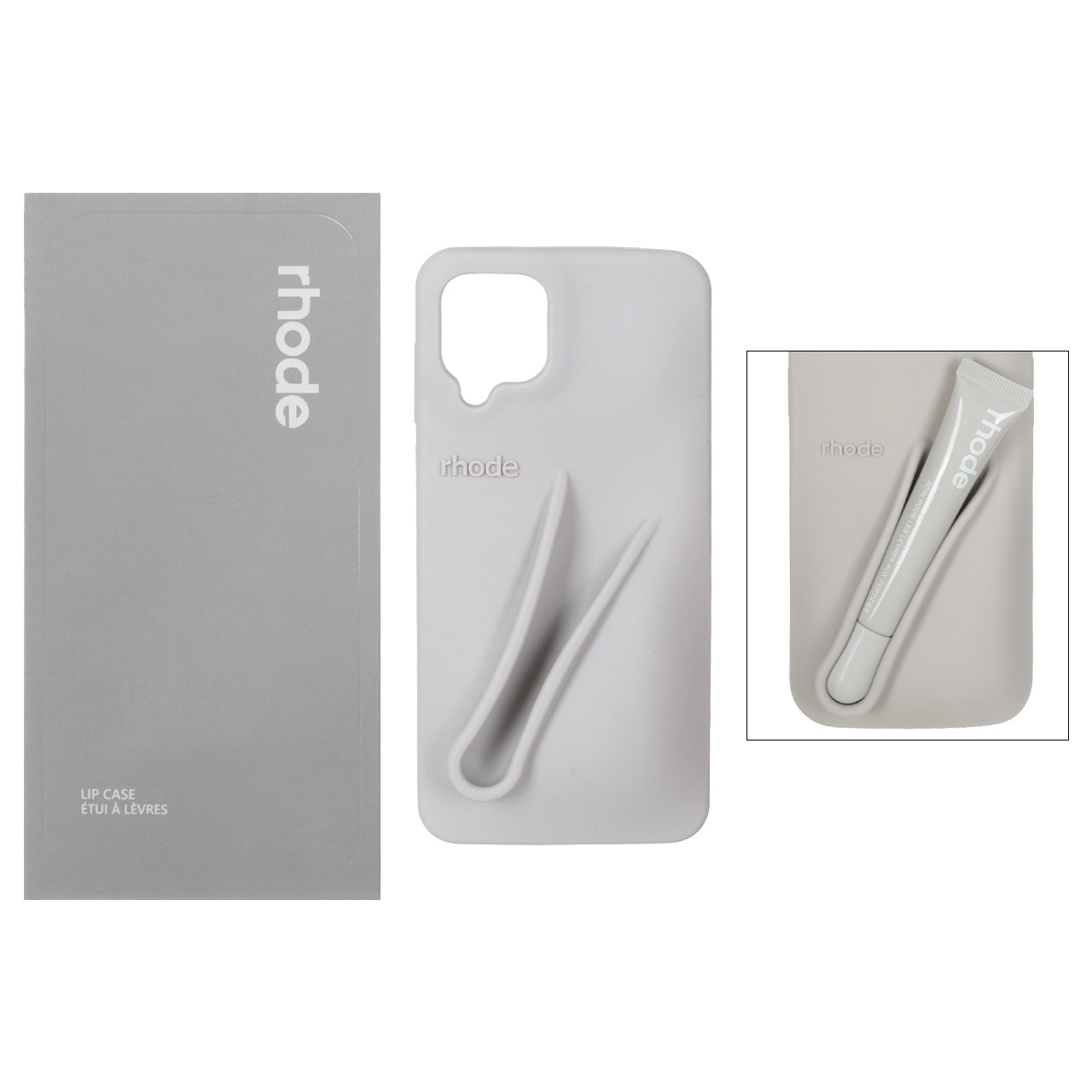 1508060.jpg قاب سیلیکونی پاک کنی اورجینال rhode با ست لیپ گلاس Samsung Galaxy A12 / M12 / F12 - طوسی (پک دار) - تصویر 1