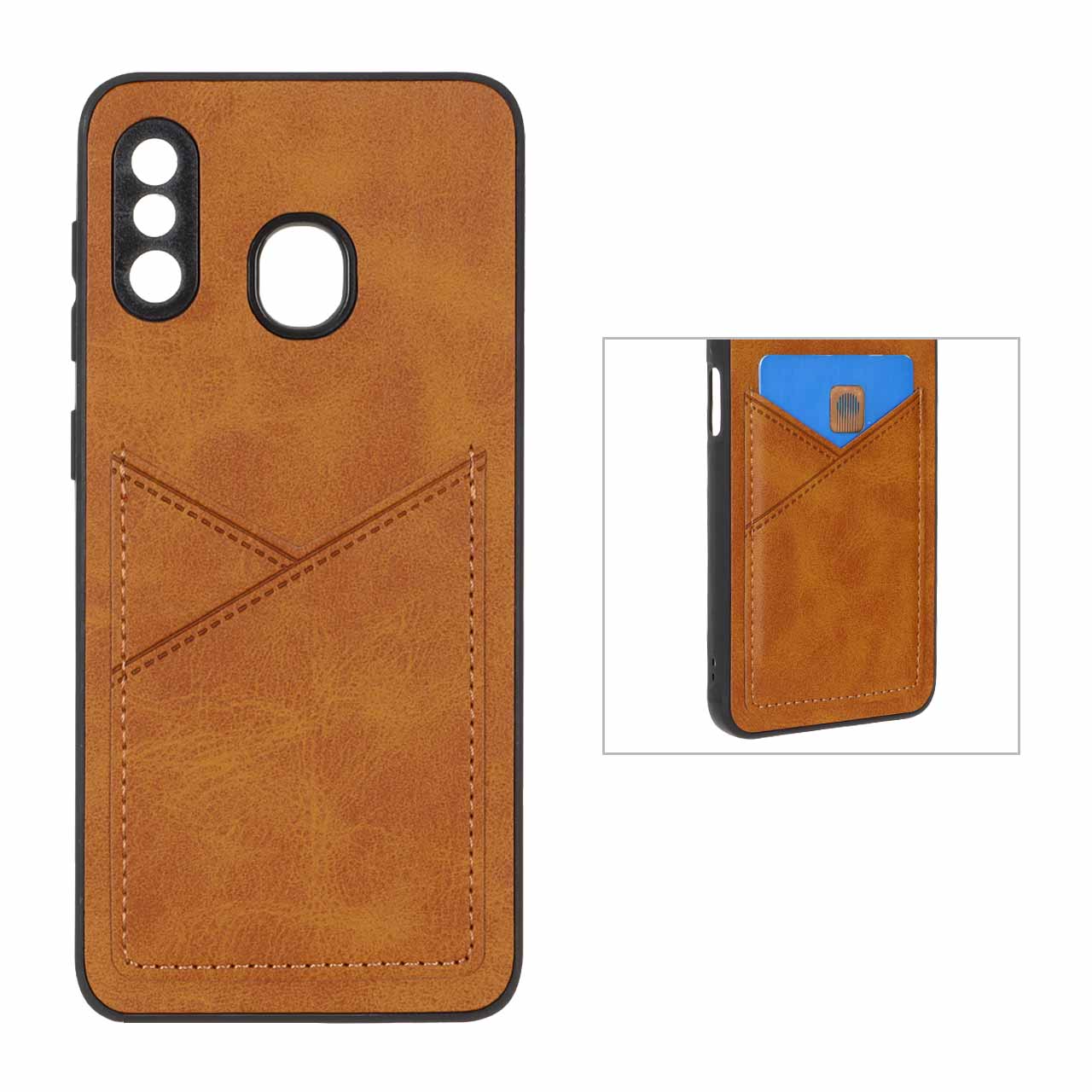 1525404 قاب طرح چرم جاکارتی دار داخل خز Samsung Galaxy A30 / A20 - قهوه ای - تصویر 1