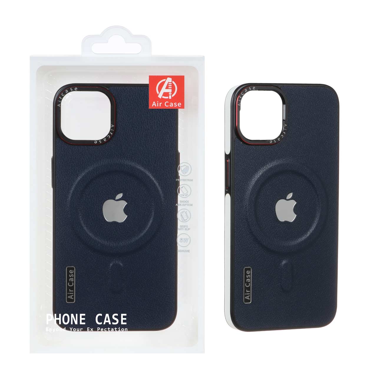 1084100 قاب چرمی اورجینال Air Case Magsafe مدل Apple iPhone 13 / iPhone 14 - سرمه ای (پک دار) - تصویر 1