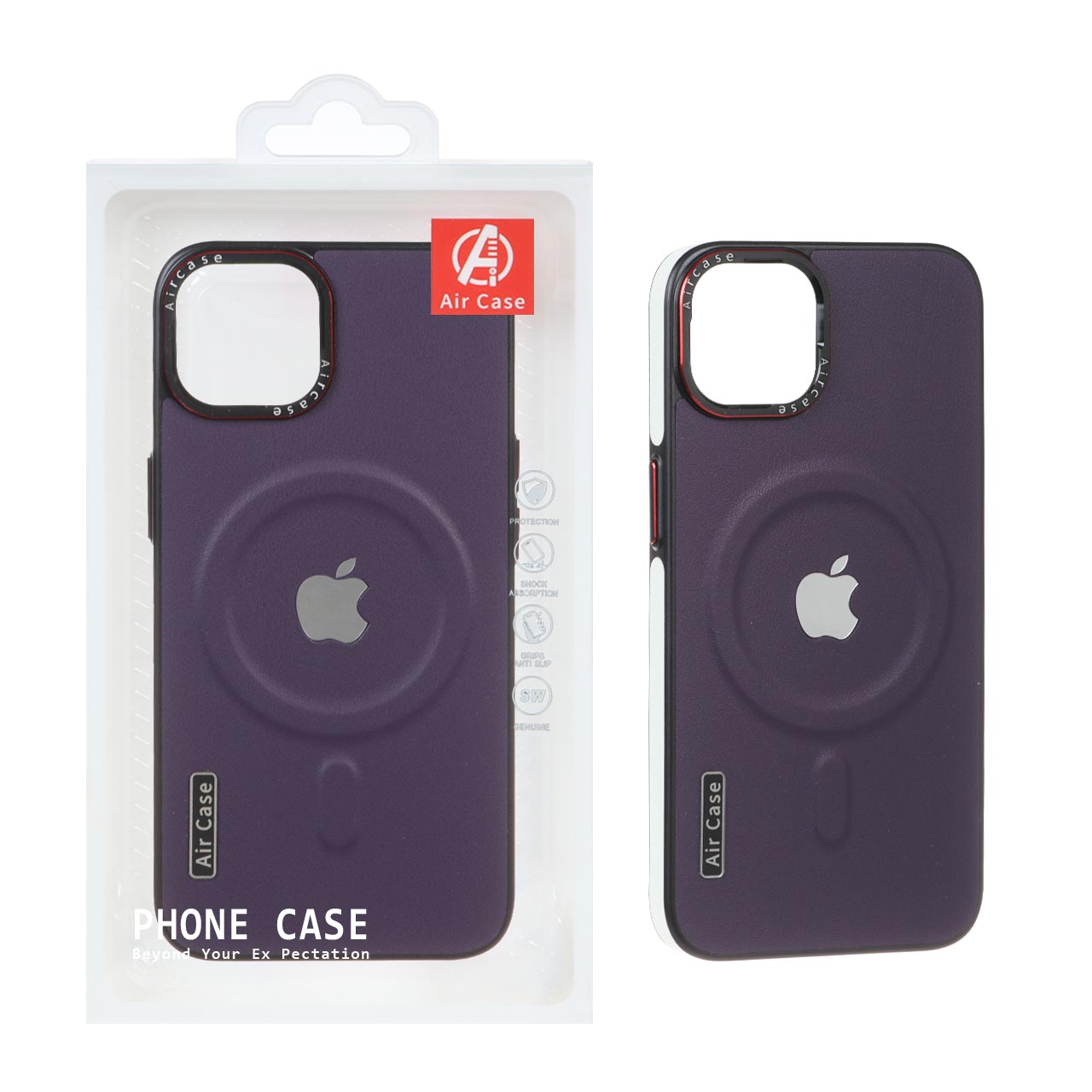 1084110 قاب چرمی اورجینال Air Case Magsafe مدل Apple iPhone 13 / iPhone 14 - بادمجانی (پک دار) - تصویر 1