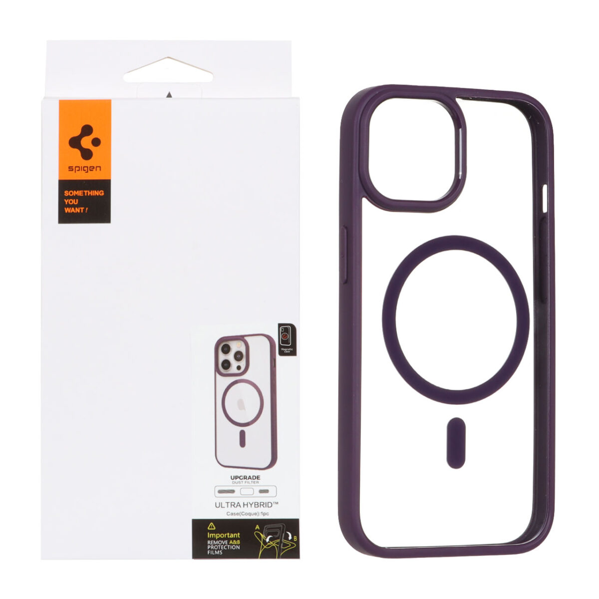 قاب اورجینال Magsafe Spigen با توری اسپیکر فلزی Apple iPhone 15 / iPhone 14 / iPhone 13 - بنفش (پک دار) - تصویر 1