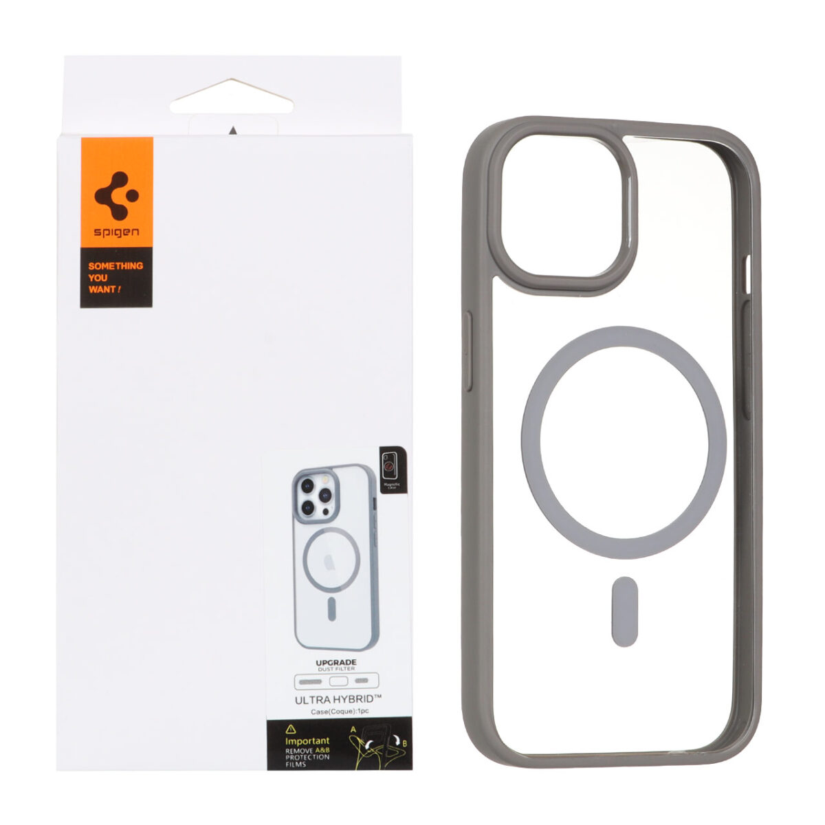 قاب اورجینال Magsafe Spigen با توری اسپیکر فلزی Apple iPhone 15 / iPhone 14 / iPhone 13 - طوسی (پک دار) - تصویر 1