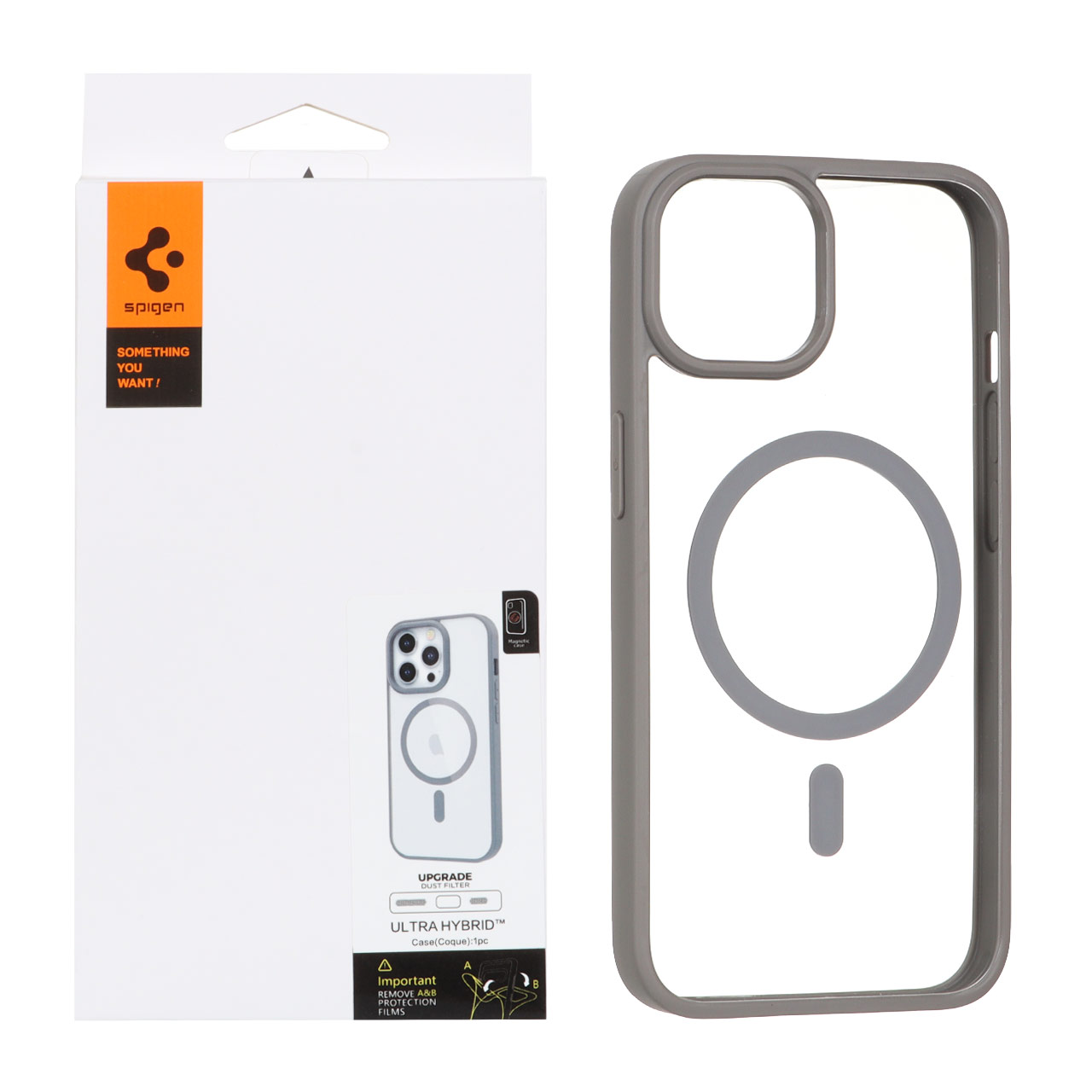 1173300 قاب اورجینال Magsafe Spigen با توری اسپیکر فلزی Apple iPhone 13 / iPhone 14 - طوسی (پک دار) - تصویر 1