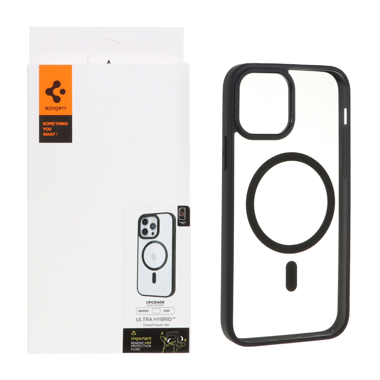 1174444 قاب اورجینال Magsafe Spigen با توری اسپیکر فلزی Apple iPhone 12 / iPhone 12 Pro - شفاف مشکی (پک دار) - تصویر 1