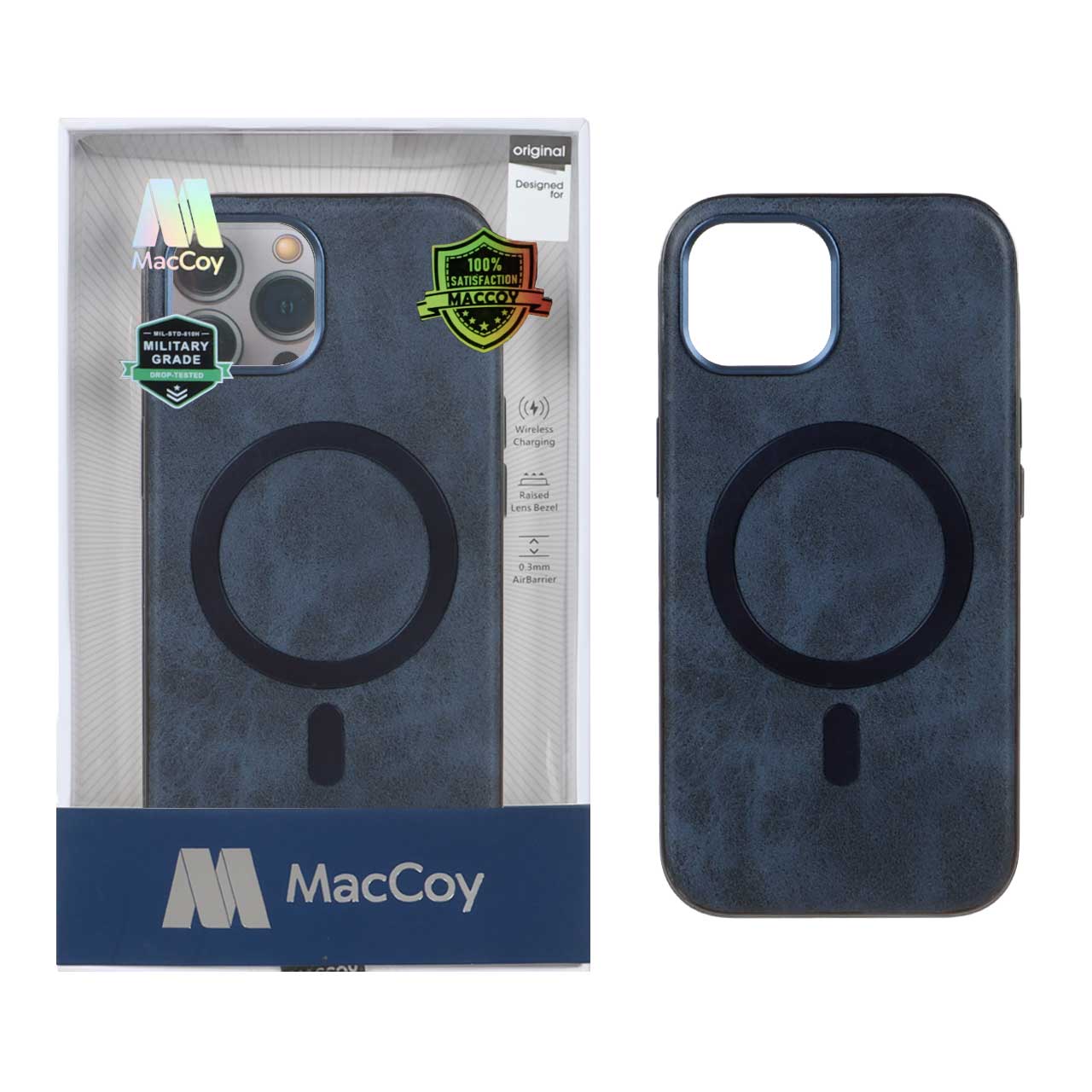 1192922 قاب اورجینال MacCoy چرمی Magsafe Military مدل Apple iPhone 15 / Apple iPhone 14 / Apple iPhone 13 - سرمه ای (پک دار) - تصویر 1