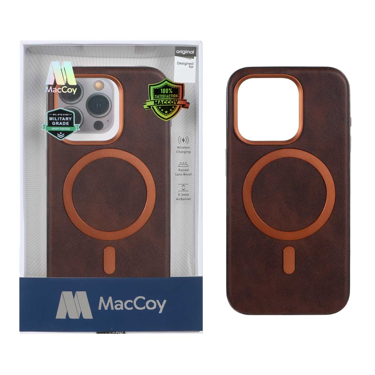 1192954 قاب اورجینال MacCoy چرمی Magsafe Military مدل Apple iPhone 15 Pro - قهوه ای (پک دار) - تصویر 1