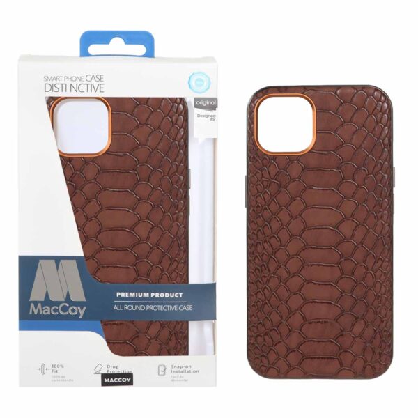 قاب اورجینال MacCoy چرمی پوست ماری Apple iPhone 13 / iPhone 14 - قهوه ای (پک دار)