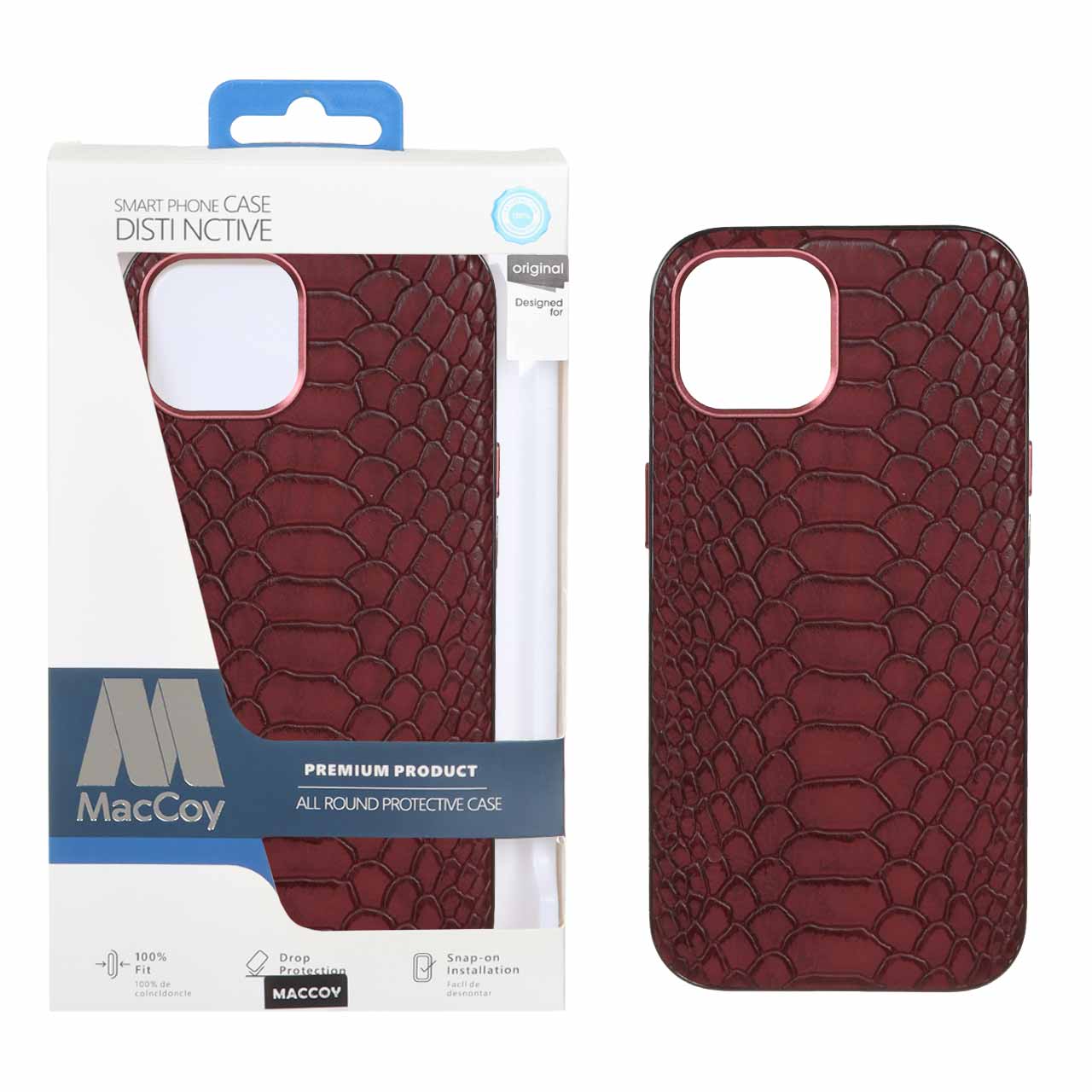 1192998 قاب اورجینال MacCoy چرمی پوست ماری Apple iPhone 15 / Apple iPhone 14 / Apple iPhone 13 - زرشکی (پک دار) - تصویر 1