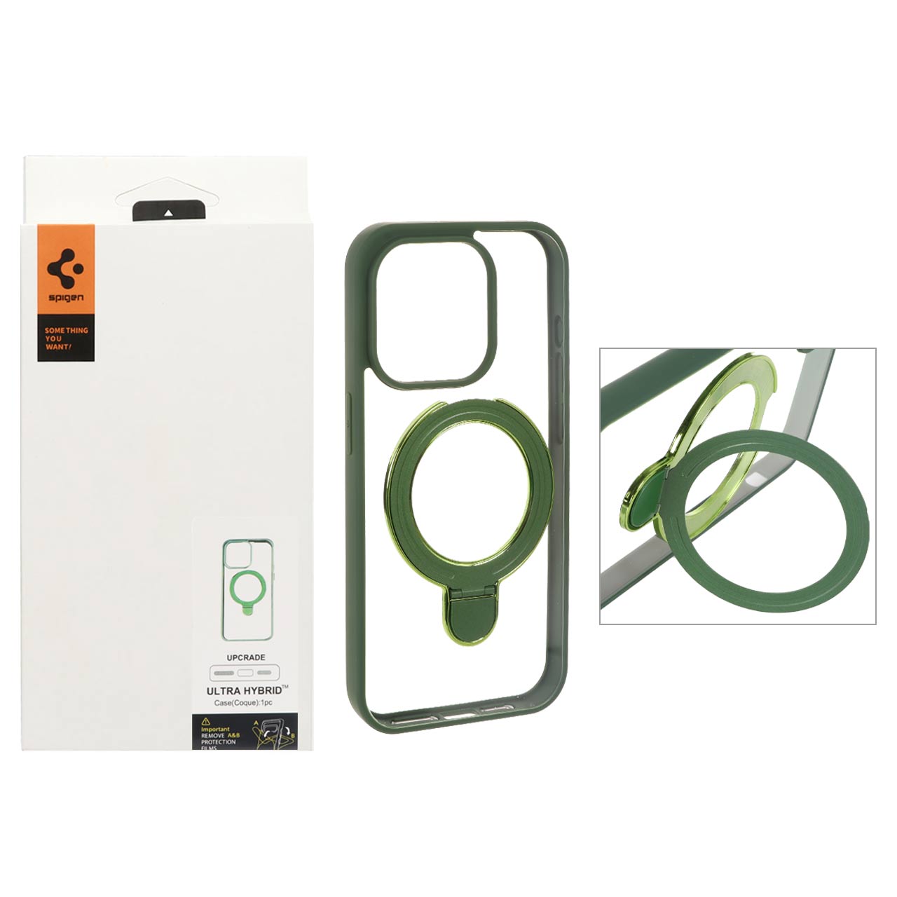 1204976 قاب اورجینال Spigen استندشو Ultra Hybrid با توری اسپیکر فلزی مدل Apple iPhone 15 Pro - سبز (پک دار) - تصویر 1