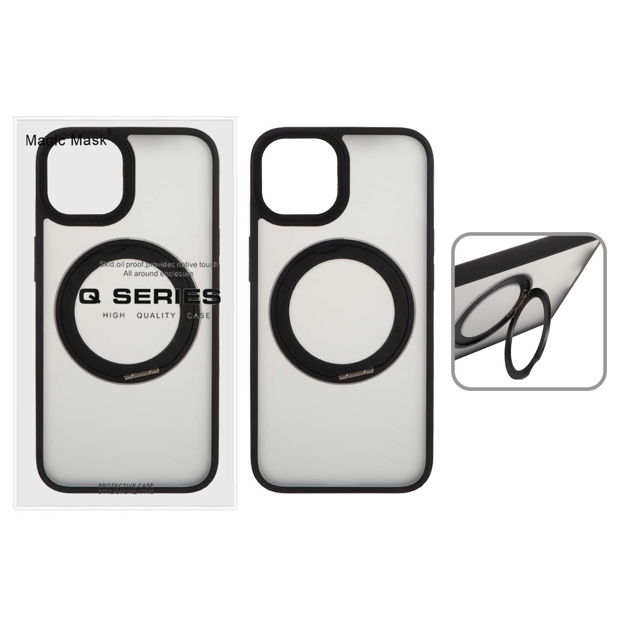 1208274 قاب اورجینال Magic Mask استند چرخشی Magsafe مدل Apple iPhone 13 / iPhone 14 - مشکی (پک دار) - تصویر 1