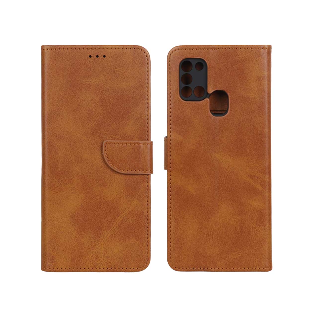 1231136 کیف چرمی موبایل مگنتی محافظ لنزدار Samsung Galaxy A21s - عسلی - تصویر 1