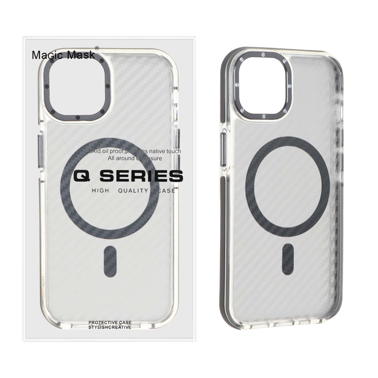 1273974 قاب اورجینال Q Series پشت کربن MagSafe مدل Apple iPhone 13 / iPhone 14 - خاکستری (پک دار) - تصویر 1