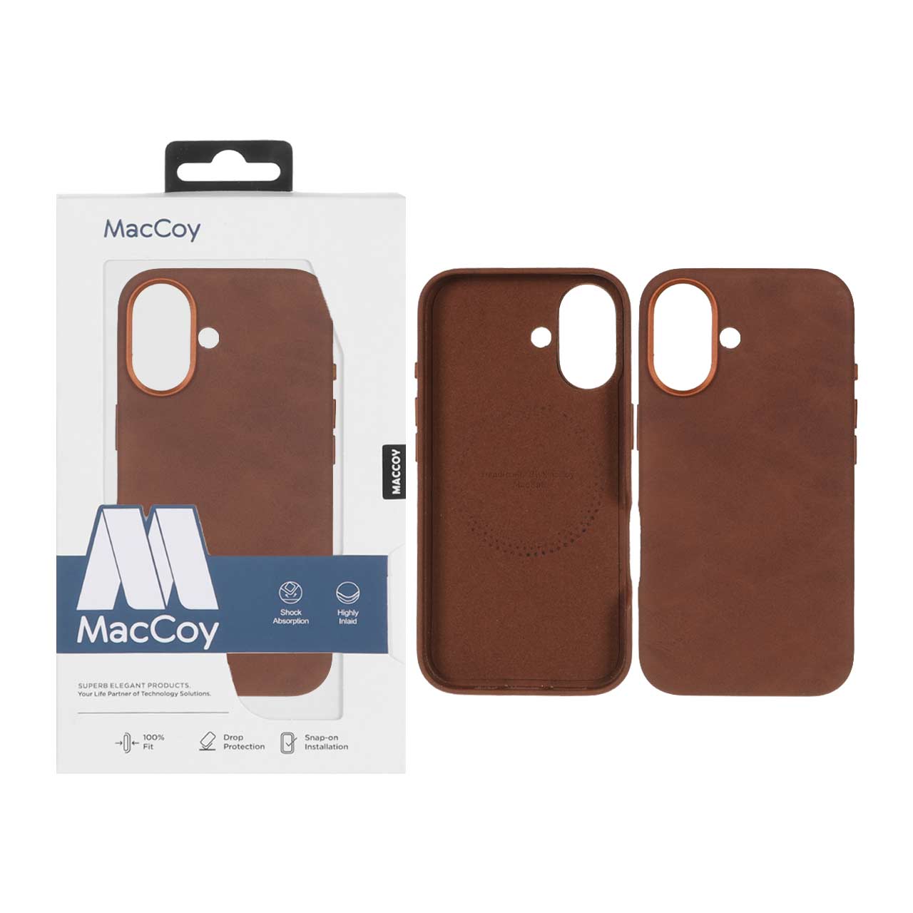 1312922 قاب اورجینال MacCoy چرمی Magsafe مدل Apple iPhone 16 - قهوه ای (پک دار) - تصویر 1