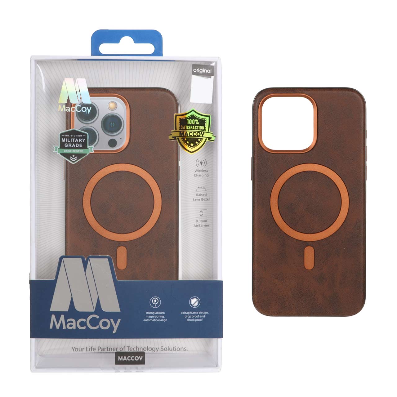 1312942 قاب اورجینال MacCoy چرمی Magsafe Military مدل Apple iPhone 15 Pro Max - قهوه ای (پک دار) - تصویر 1
