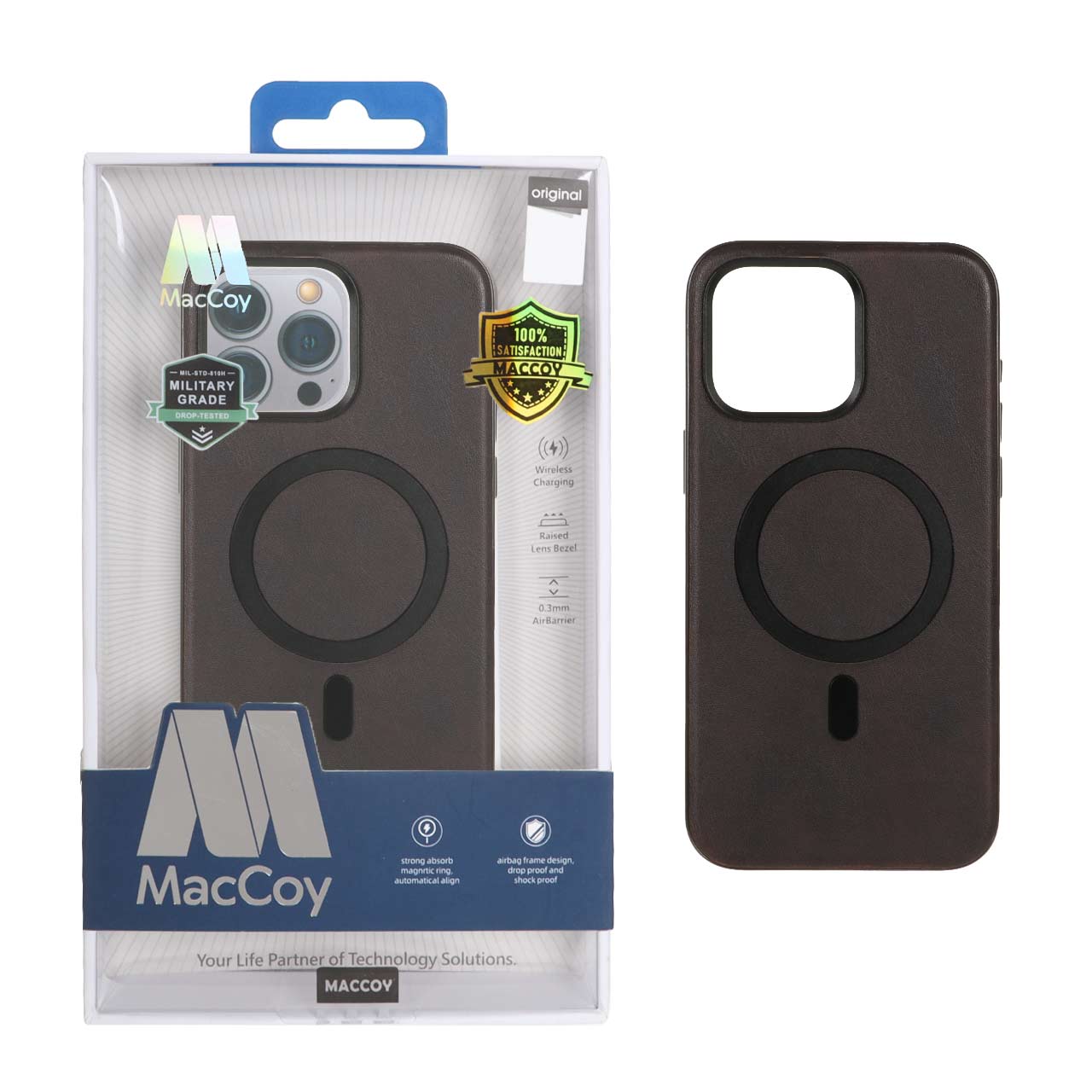 1312946 قاب اورجینال MacCoy چرمی Magsafe Military مدل Apple iPhone 15 Pro Max - قهوه ای تیره (پک دار) - تصویر 1