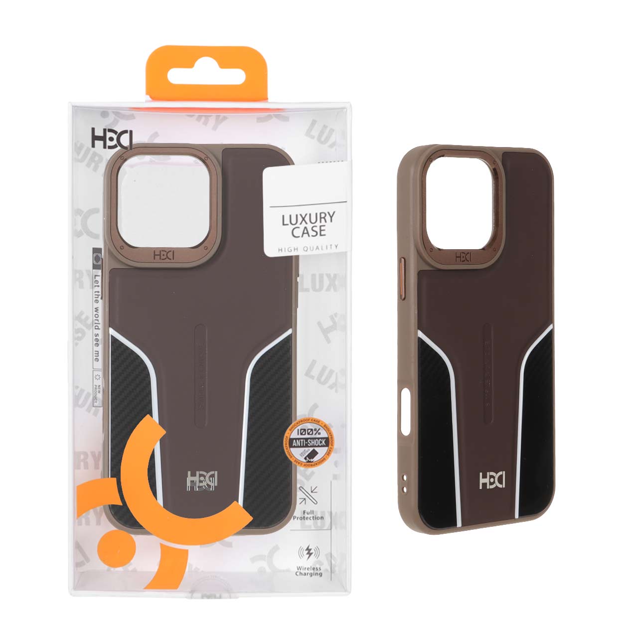 1315944 قاب اورجینال HDD طرح کربن محافظ لنز فلزی Apple iPhone 16 Pro Max - قهوه ای تیره (پک دار) - تصویر 1