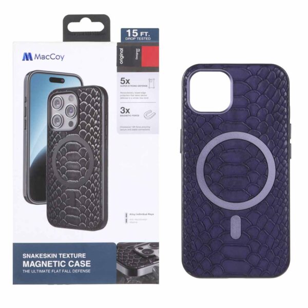 قاب اورجینال MacCoy چرمی پوست ماری MagSafe مدل Apple iPhone 13 / iPhone 14 - بنفش (پک دار)