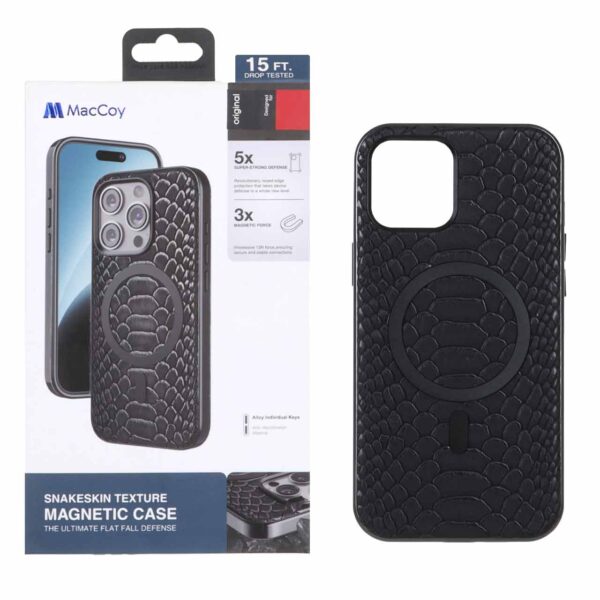 قاب اورجینال MacCoy چرمی پوست ماری MagSafe مدل Apple iPhone 12 Pro Max - مشکی (پک دار)