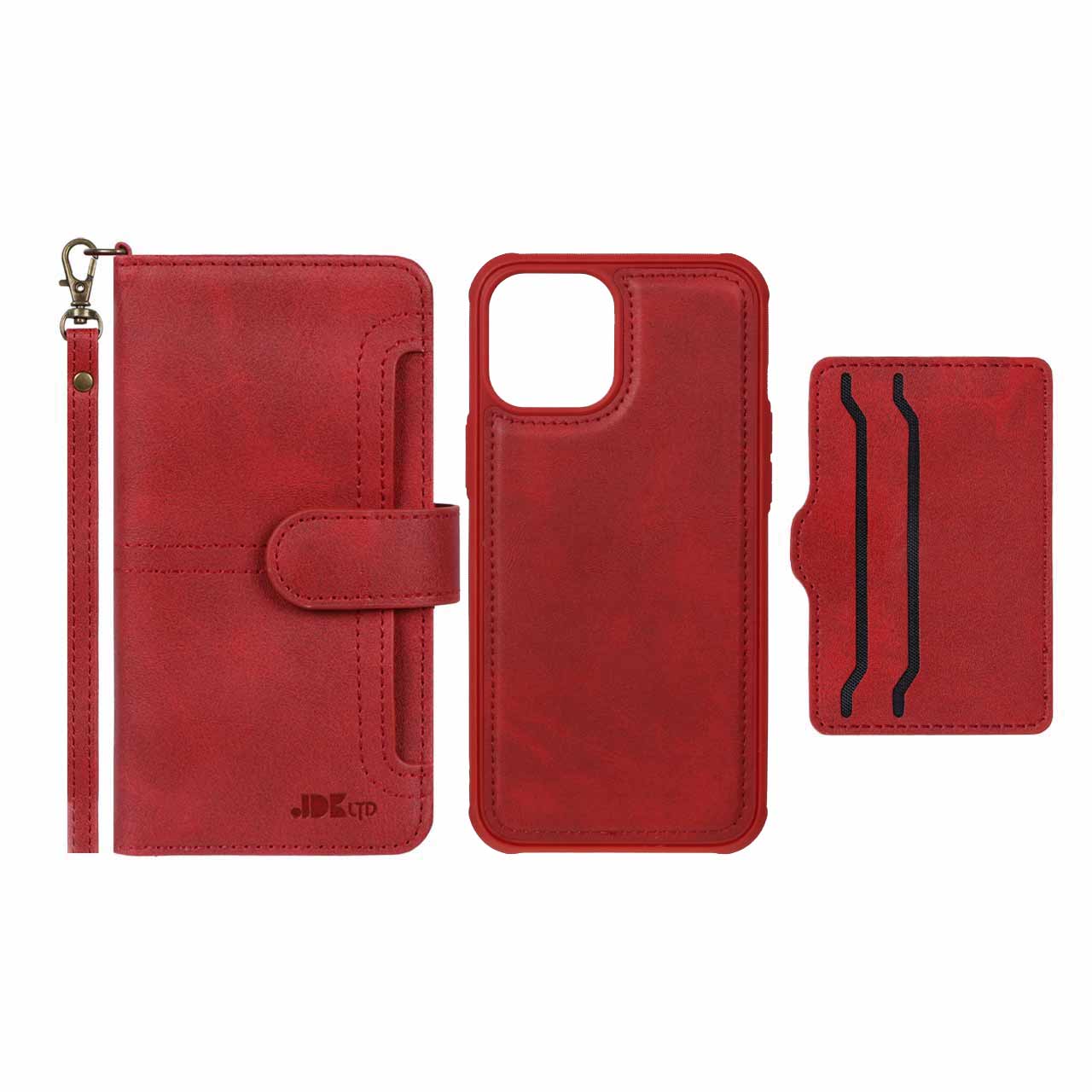 1372920 کیف موبایل مگنتی JDK با ست بند و جاکارتی Apple iPhone 12 Pro / iPhone 12 - قرمز (پک دار) - تصویر 1