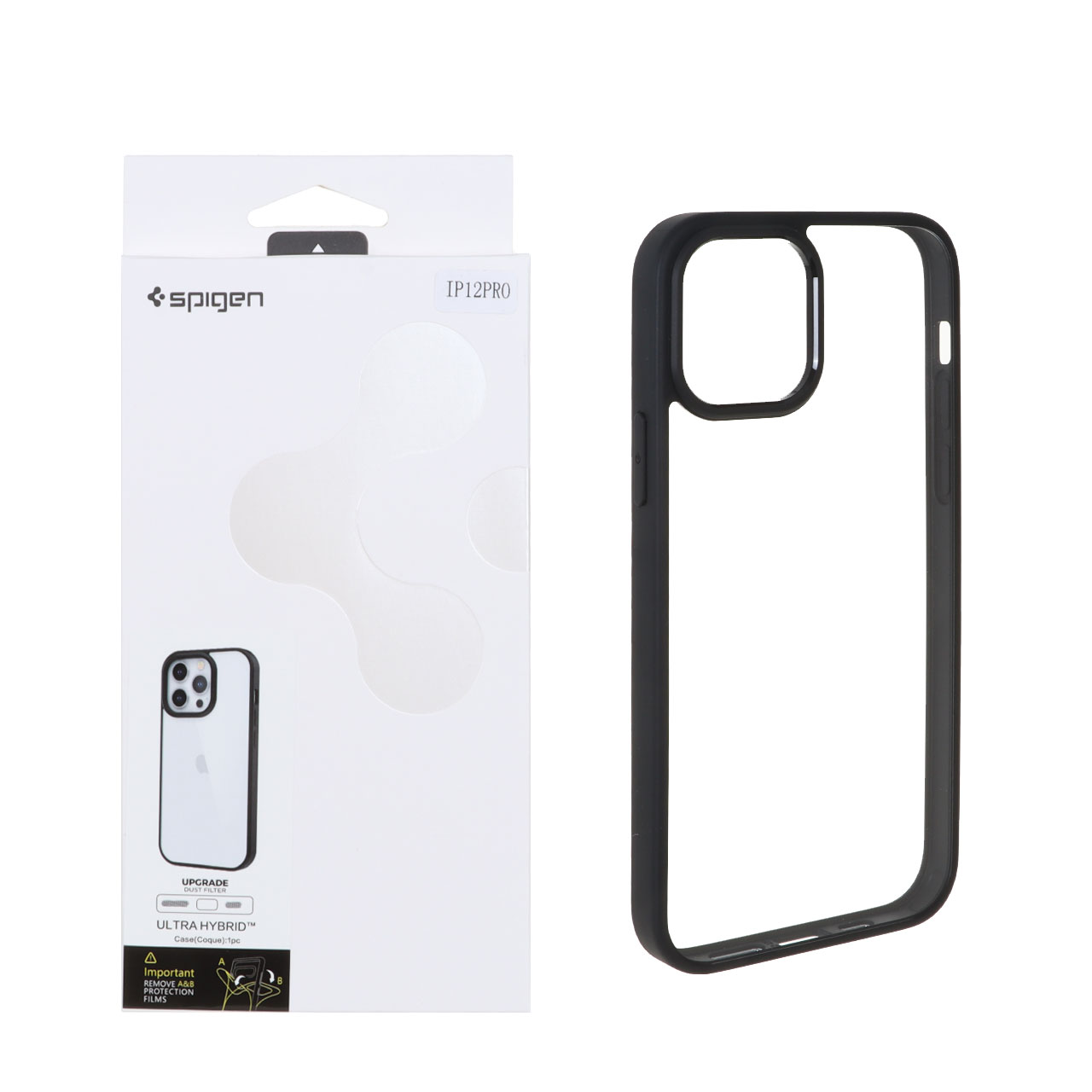 1384350 قاب اورجینال Spigen با توری اسپیکر فلزی Apple iPhone 12 Pro / iPhone 12 - شفاف مشکی (پک دار) - تصویر 1