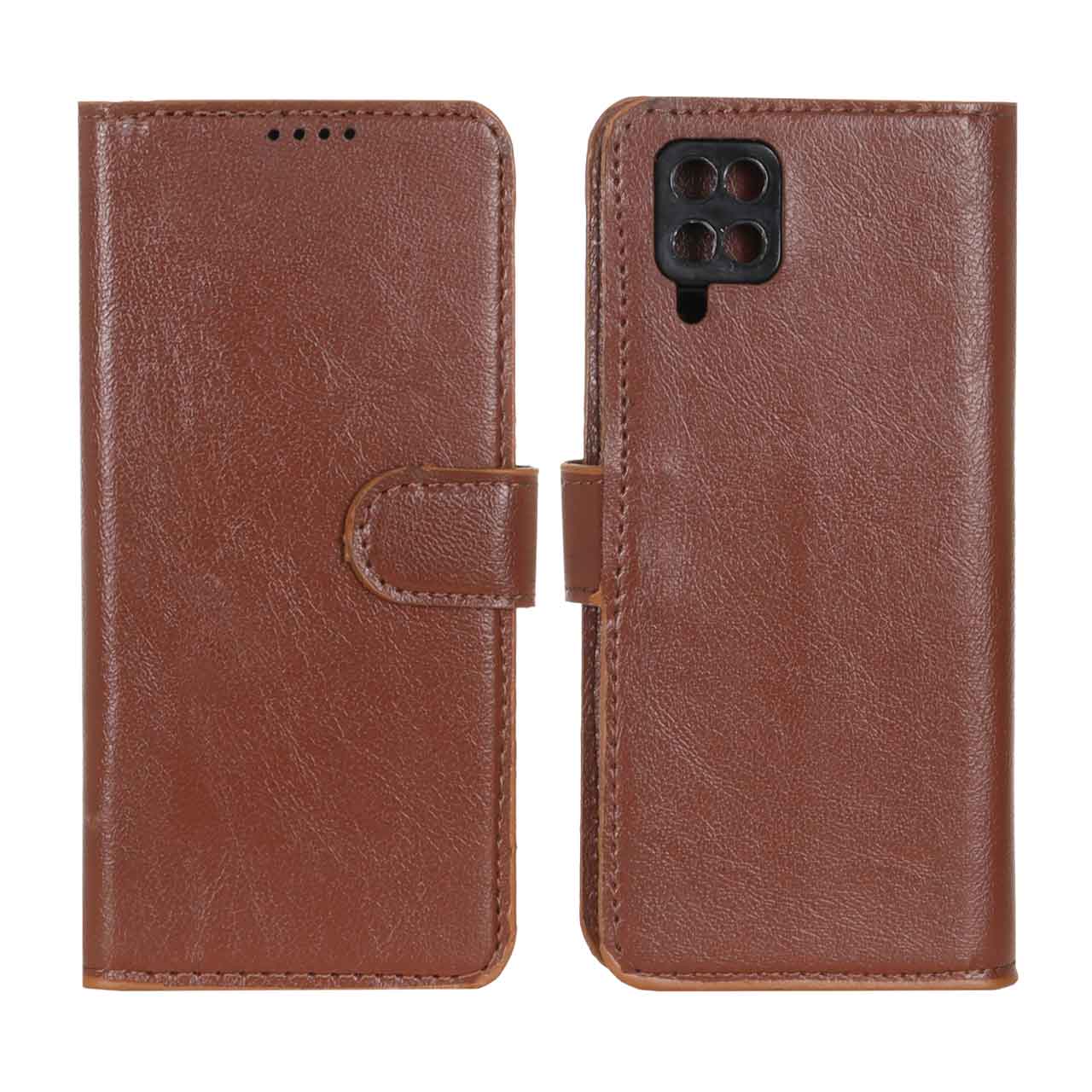 1410798 کیف موبایل چرمی مگنتی محافظ لنزدار Samsung Galaxy A12 / M12 / F12 - قهوه ای - تصویر 1