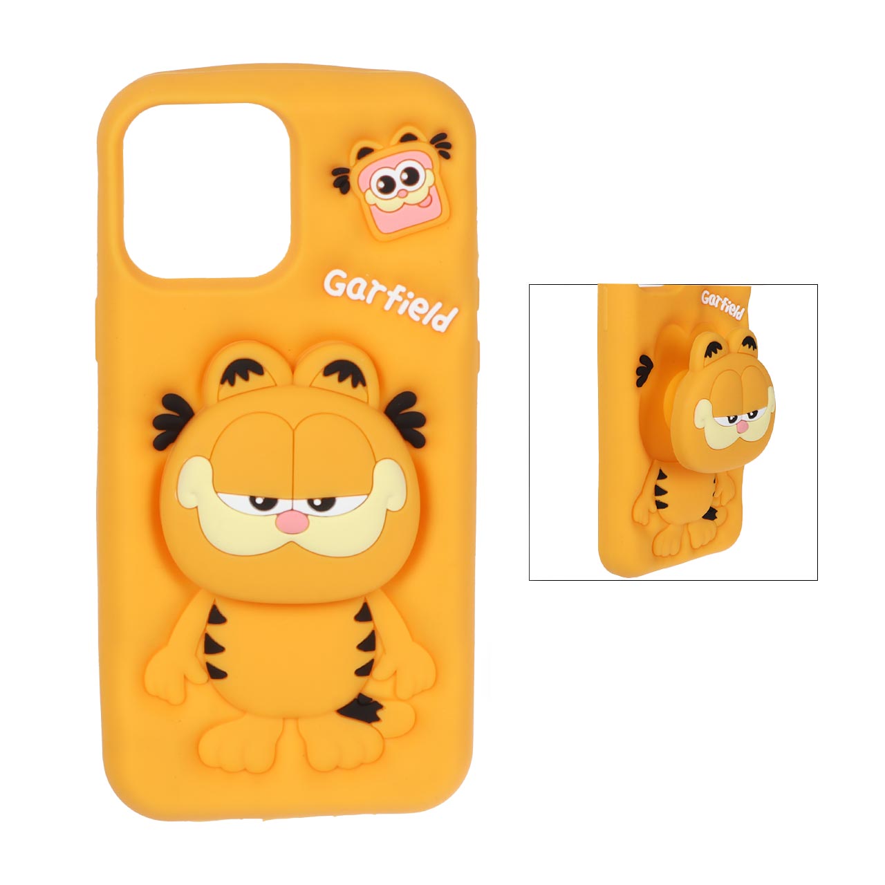 1420264 قاب سیلیکونی Garfield استندشو Apple iPhone 13 Pro Max / iPhone 12 Pro Max / iPhone 14 Plus / iPhone 15 Plus - نارنجی - تصویر 1