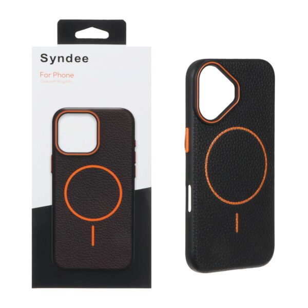 قاب Syndee طرح چرم MagSafe مدل Apple iPhone 16 - مشکی (پک دار)