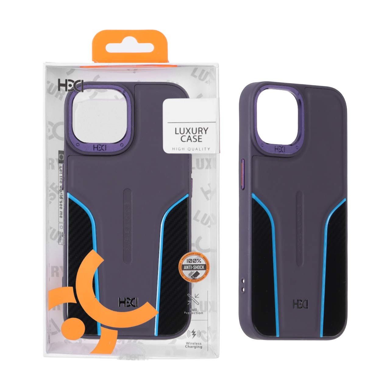 1442076 قاب اورجینال HDD طرح کربن محافظ لنز فلزی Apple iPhone 15 / iPhone 14 / iPhone 13 - بنفش (پک دار) - تصویر 1