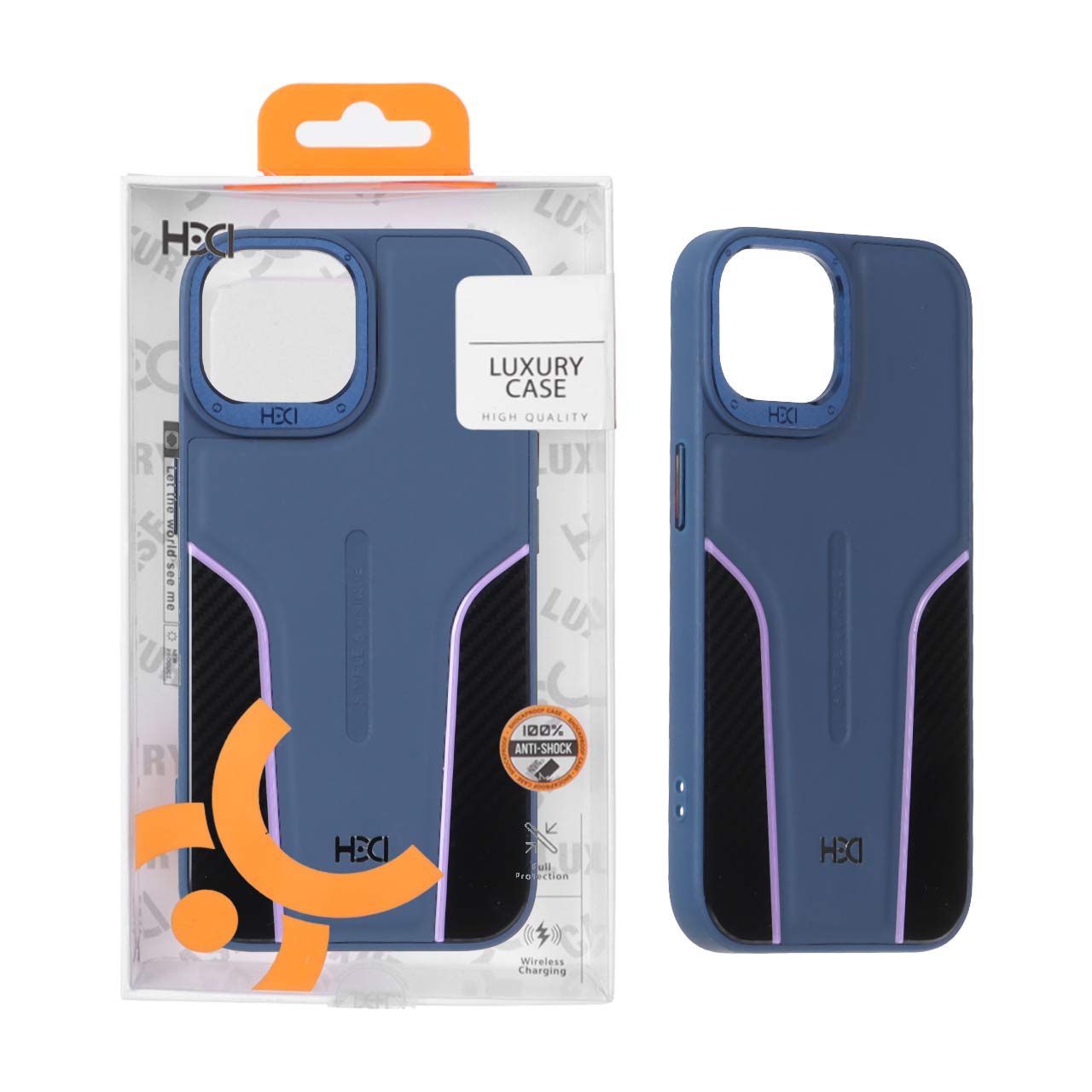1442078 قاب اورجینال HDD طرح کربن محافظ لنز فلزی Apple iPhone 15 / iPhone 14 / iPhone 13 - سرمه ای (پک دار) - تصویر 1