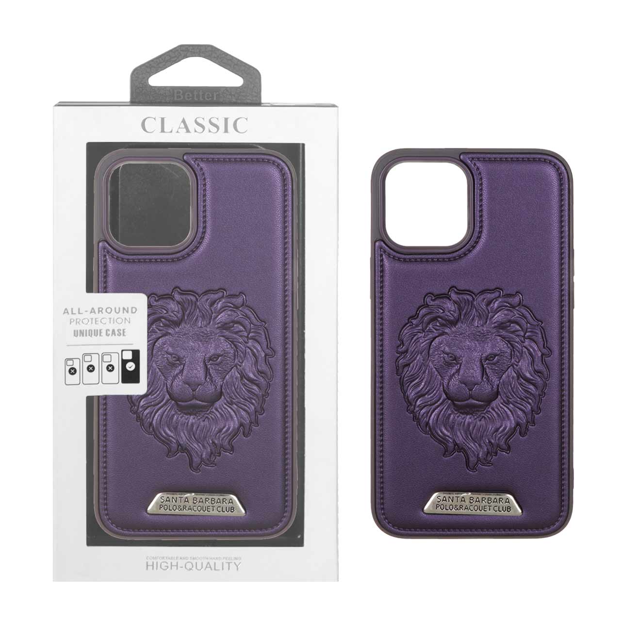 1442540 قاب اورجینال چرمی Lion برجسته Apple iPhone 12 Pro Max - بنفش (پک دار) - تصویر 1