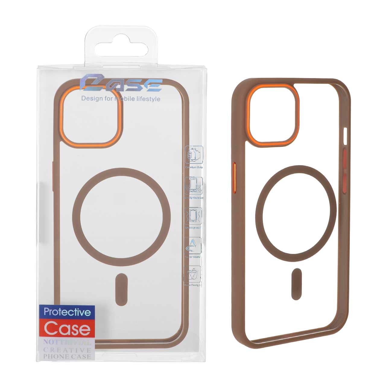 1448150 قاب اورجینال پشت سخت شفاف Magsafe دور رنگی Apple iPhone 13 / iPhone 14 - صحرایی (پک دار) - تصویر 1