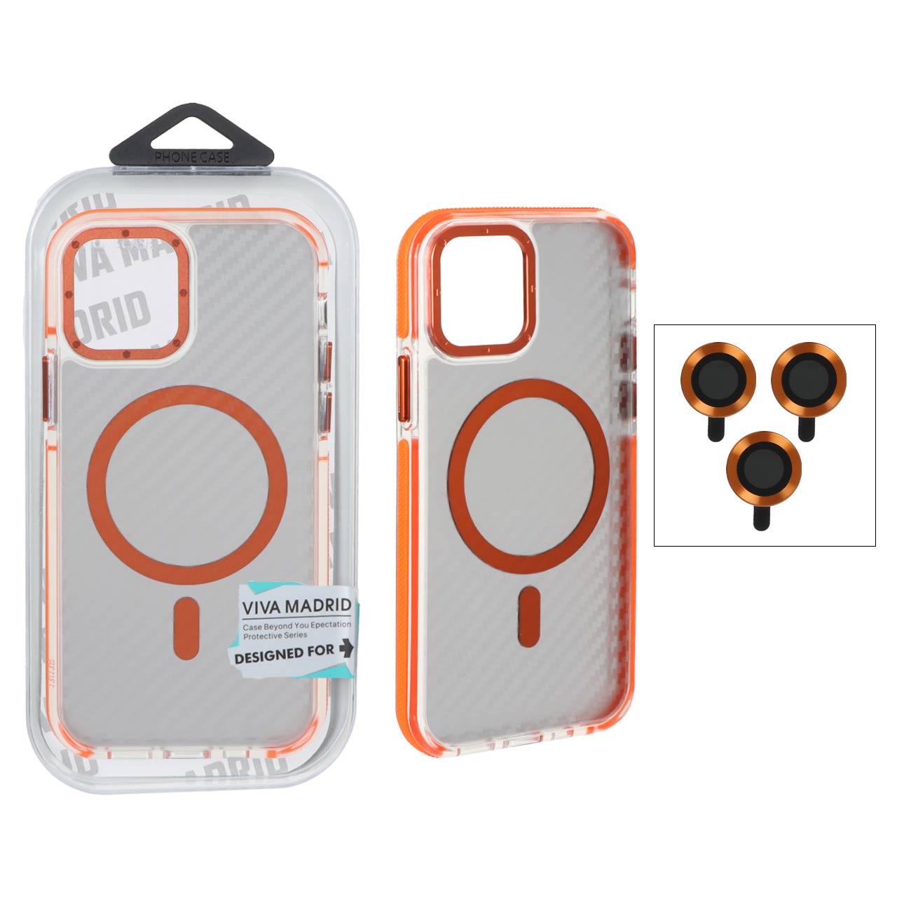 1450294 قاب اورجینال Viva Madrid پشت کربن MagSafe مدل Apple iPhone 12 Pro / iPhone 12 - نارنجی (پک دار) - تصویر 1