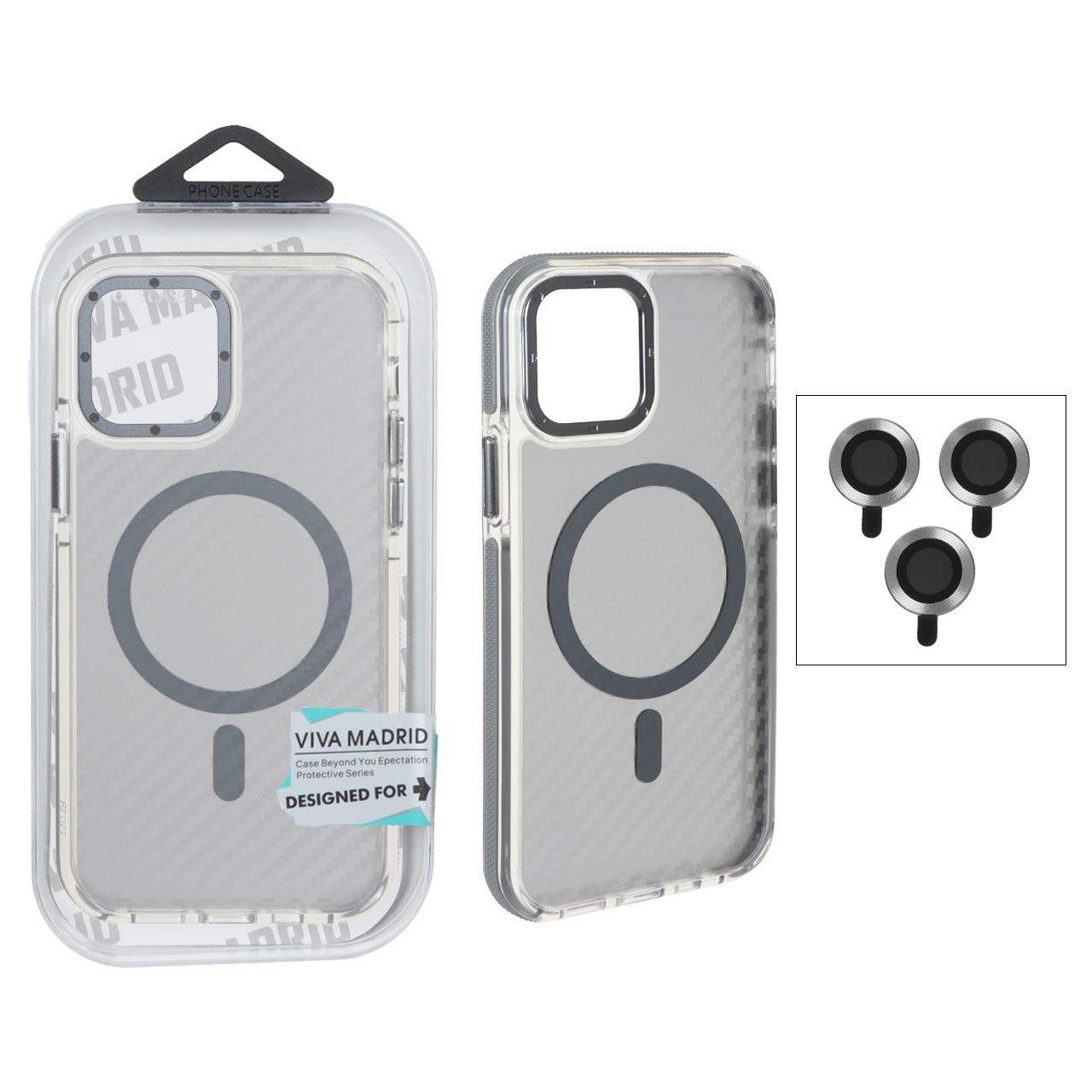 1450296 قاب اورجینال Viva Madrid پشت کربن MagSafe مدل Apple iPhone 12 Pro / iPhone 12 - خاکستری (پک دار) - تصویر 1