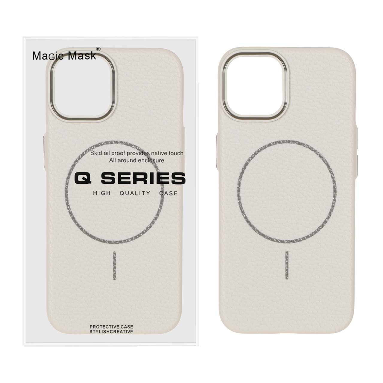 1453332 قاب اورجینال Magic Mask طرح چرم Magsafe مدل Apple iPhone 13 / iPhone 14 - کرم (پک دار) - تصویر 1