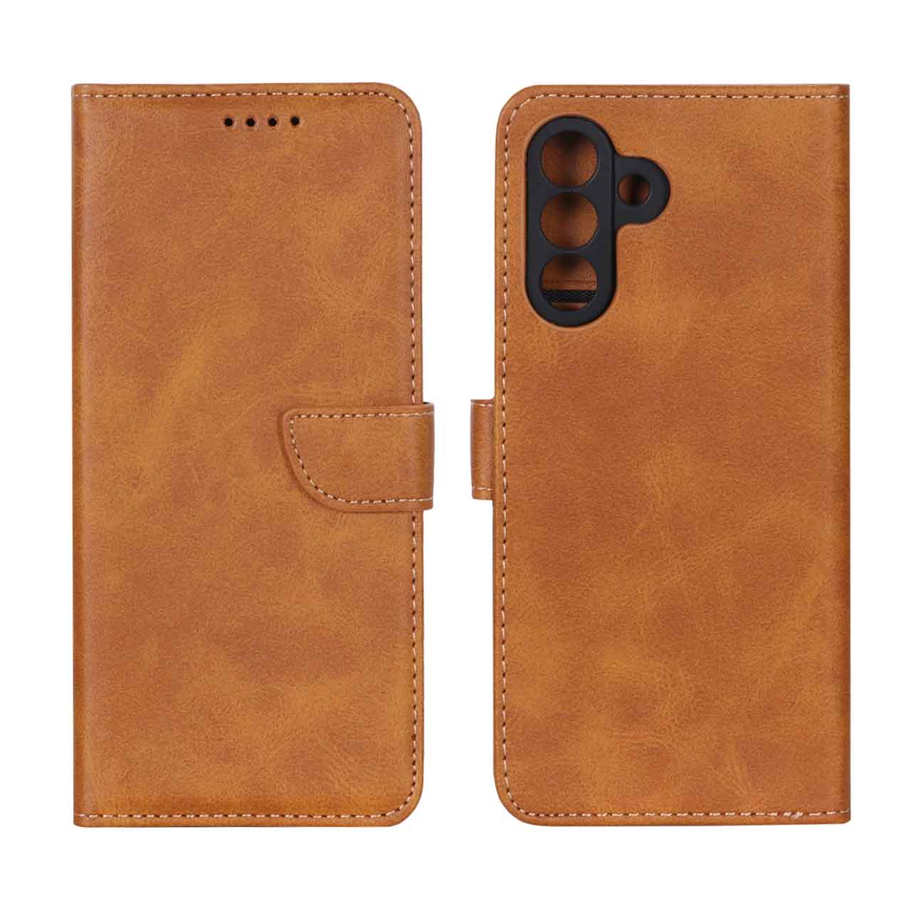 1459390 کیف چرمی موبایل مگنتی محافظ لنزدار Samsung Galaxy A26 - عسلی - تصویر 1