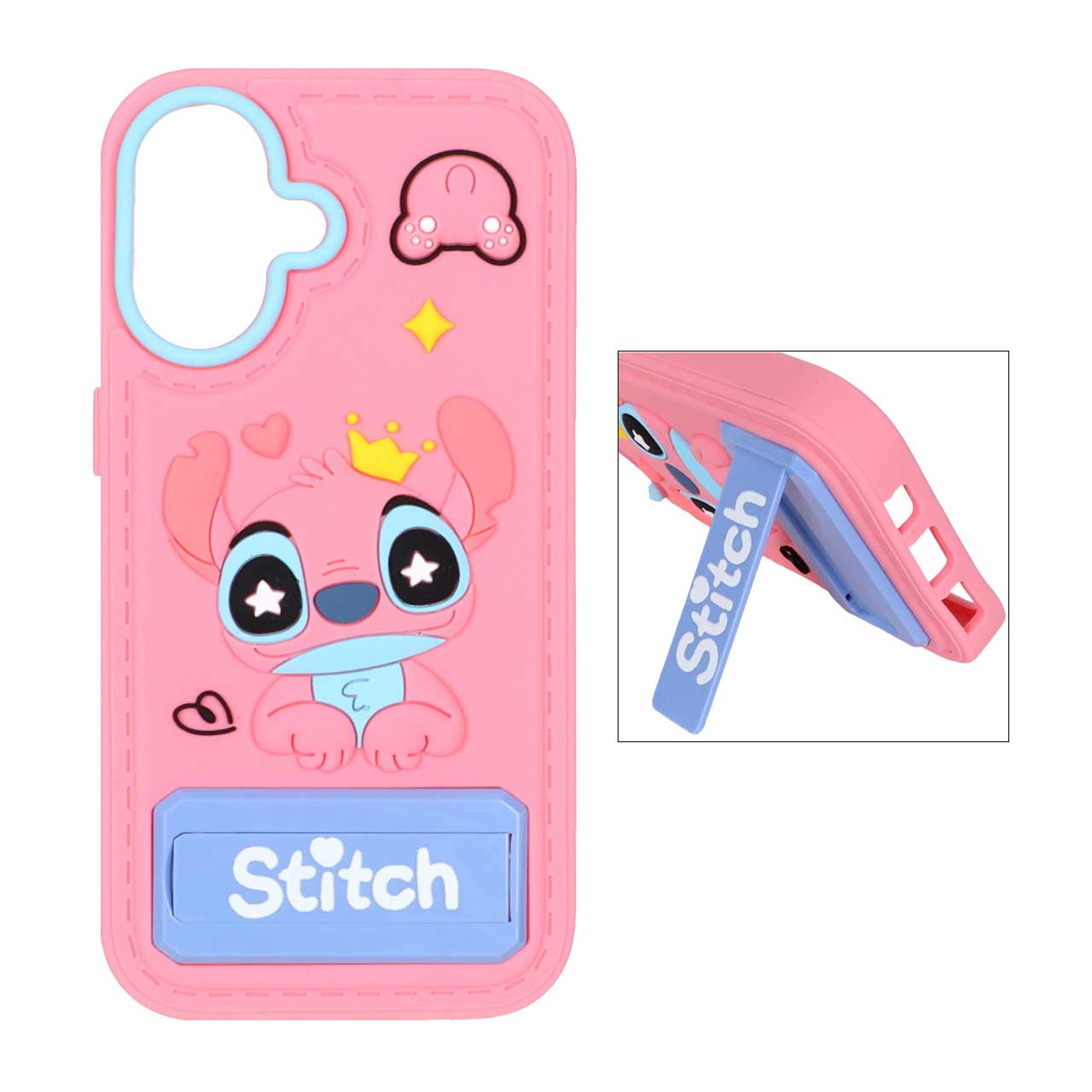 1472656 قاب سیلیکونی Stitch استندشو Apple iPhone 16 - صورتی - تصویر 1