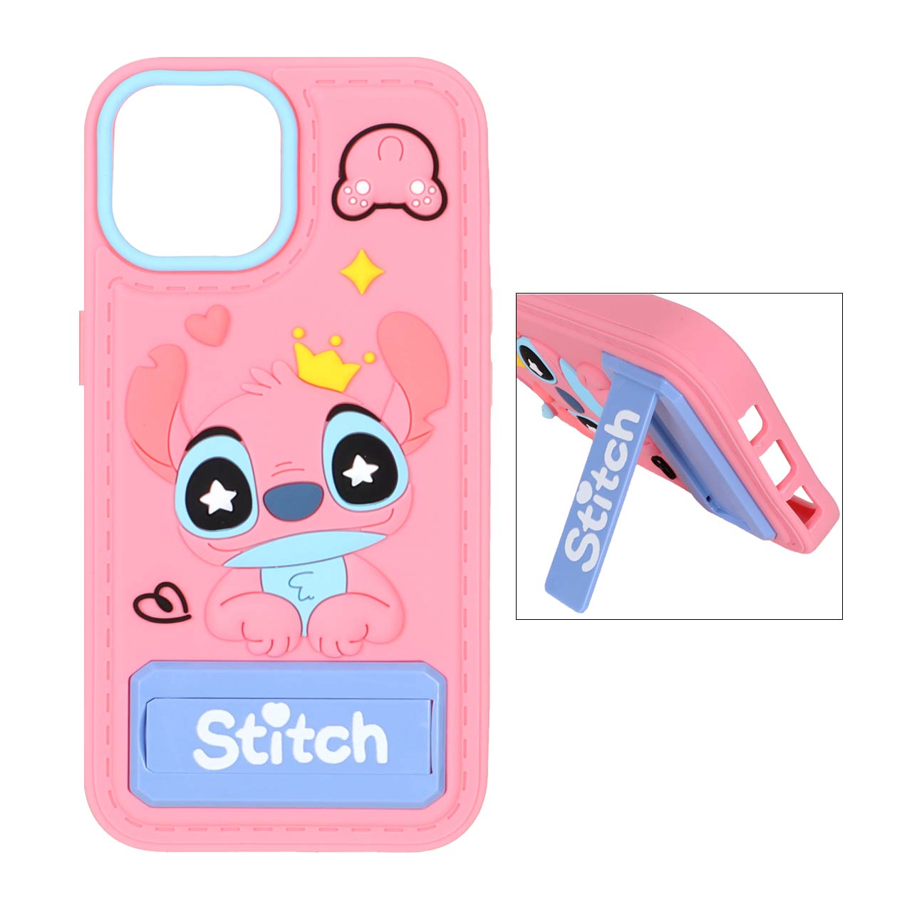 1472664 قاب سیلیکونی Stitch استندشو Apple iPhone 15 / iPhone 14 / iPhone 13 - صورتی - تصویر 1