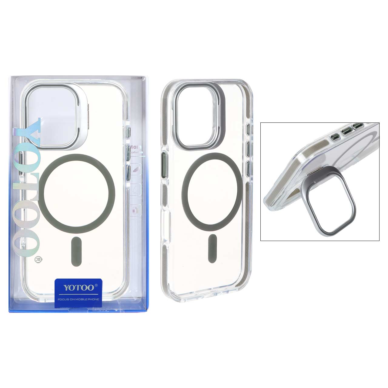 1475846 قاب اورجینال Yotoo دور ژله ای MagSafe استندشو Apple iPhone 16 - خاکستری (پک دار) - تصویر 1