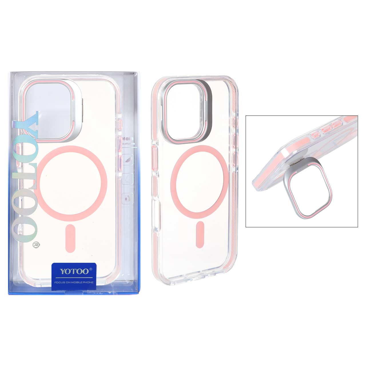 1475848 قاب اورجینال Yotoo دور ژله ای MagSafe استندشو Apple iPhone 16 - صورتی (پک دار) - تصویر 1