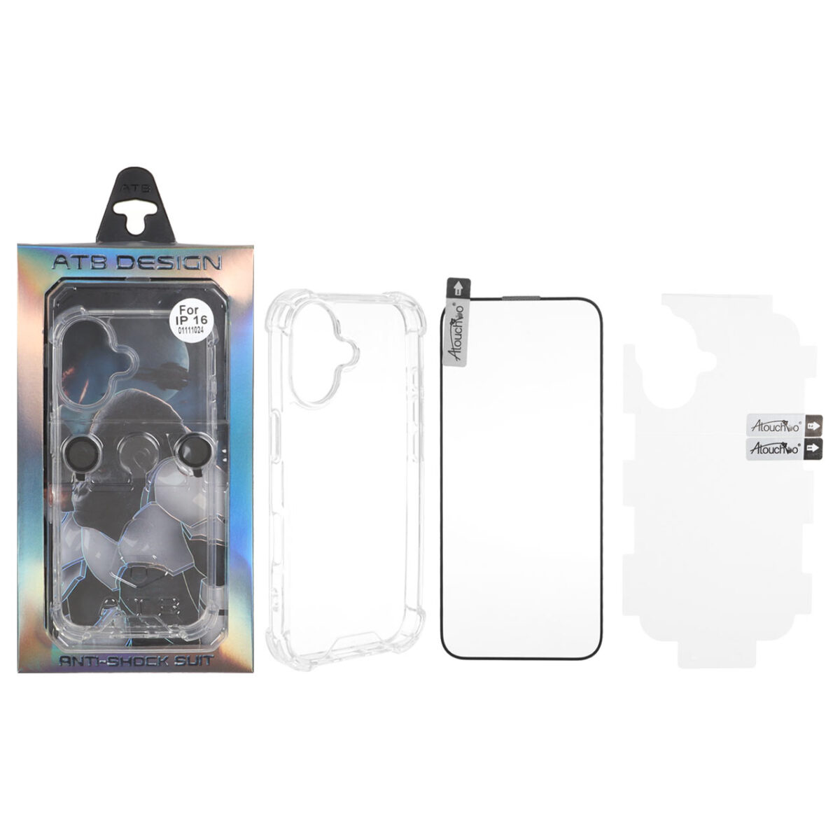 قاب ATB ایربگ دار با ست برچسب پشت و محافظ لنز و صفحه نمایش و کاردک Apple iPhone 16 (پک دار) - تصویر 1