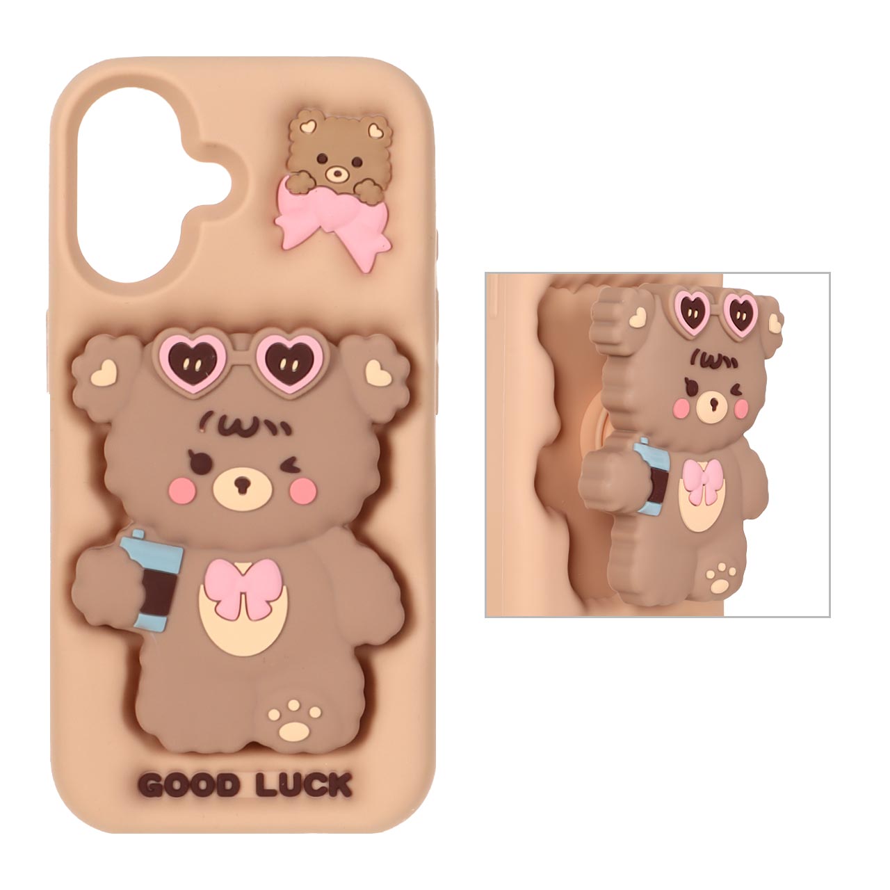 1491186 قاب سیلیکونی خرسی استندشو Apple iPhone 16 - نسکافه ای - تصویر 1