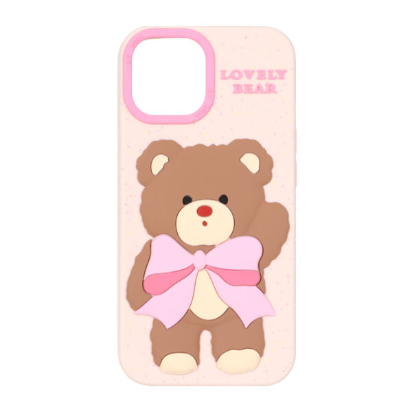 قاب سیلیکونی عروسک برجسته فانتزی Apple iPhone 15 / iPhone 14 / iPhone 13 - صورتی