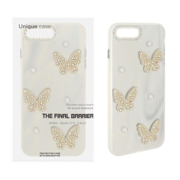 قاب پروانه ای برجسته مرواریدی نگین دار Apple iPhone 7 Plus / iPhone 8 Plus - طرح 7 (پک دار)