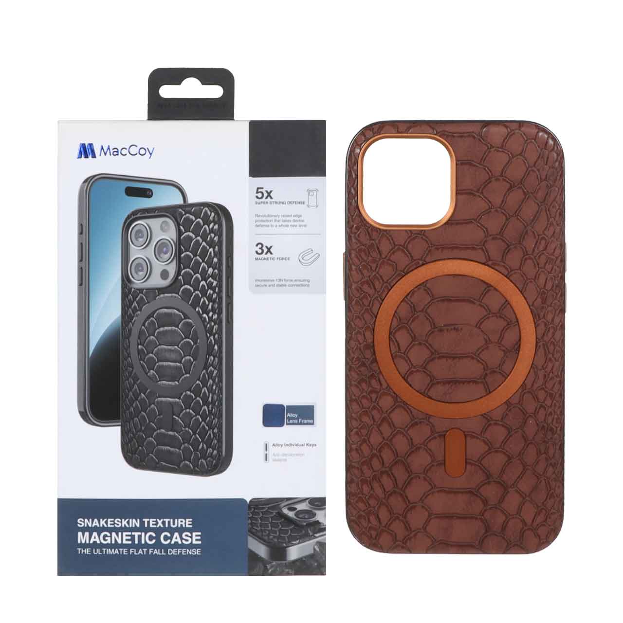1495920 قاب اورجینال MacCoy چرمی پوست ماری MagSafe مدل Apple iPhone 15 / iPhone 14 / iPhone 13 - صحرایی (پک دار) - تصویر 1