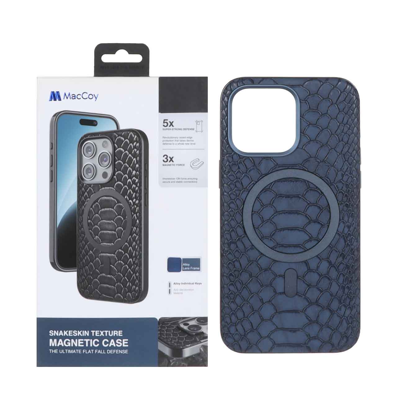1495934 قاب اورجینال MacCoy چرمی پوست ماری MagSafe مدل Apple iPhone 15 Pro Max - سرمه ای (پک دار) - تصویر 1