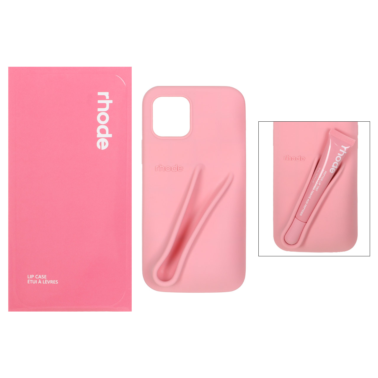 1507462 قاب سیلیکونی پاک کنی اورجینال rhode با ست لیپ گلاس Apple iPhone 12 Pro / iPhone 12 - گلبهی (پک دار) - تصویر 1
